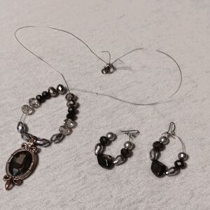 Silver and Black Beaded Necklace